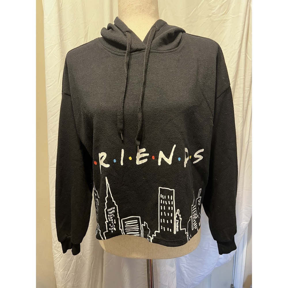 FRIENDS Hoodie Womens Medium Black Crop Top City Skyline black 90s